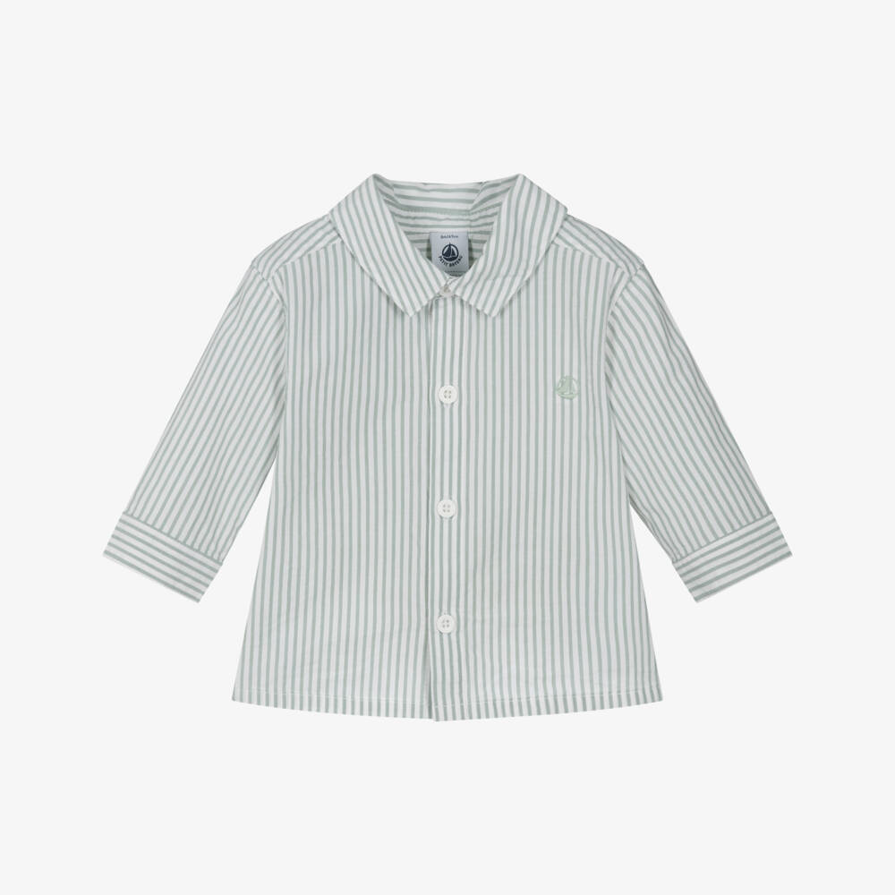 Petit Bateau-Boys Sage Cotton Striped Shirt | Childrensalon Outlet