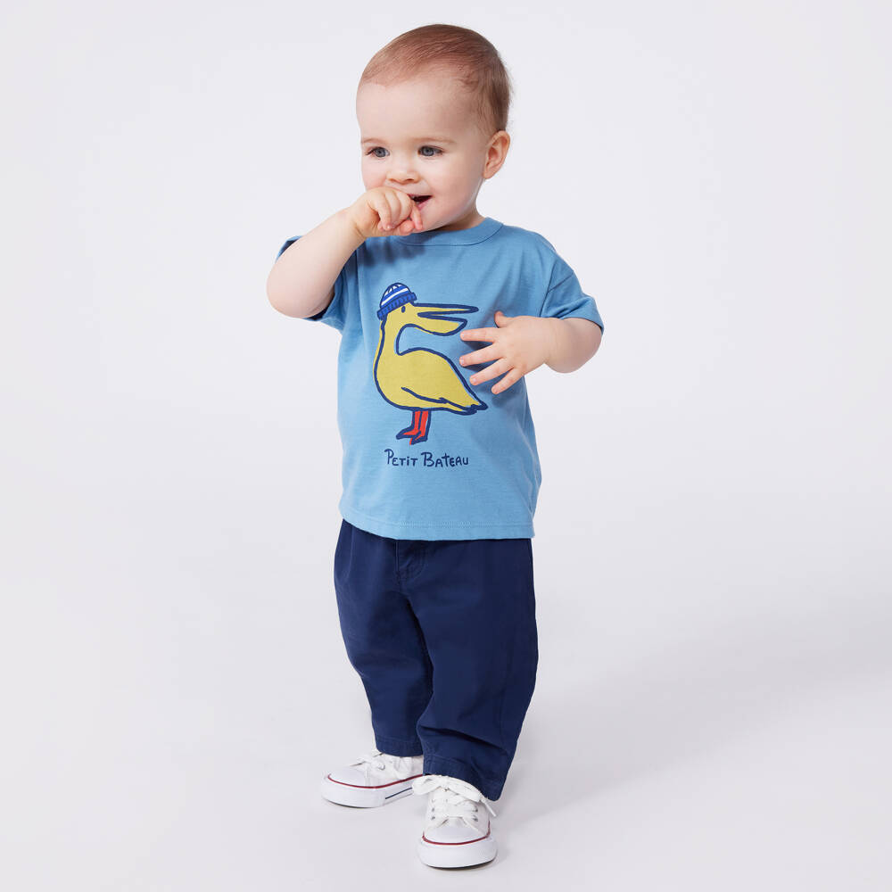 Petit Bateau-Футболка с графикой пеликана небесного цвета для мальчиков | Childrensalon Outlet