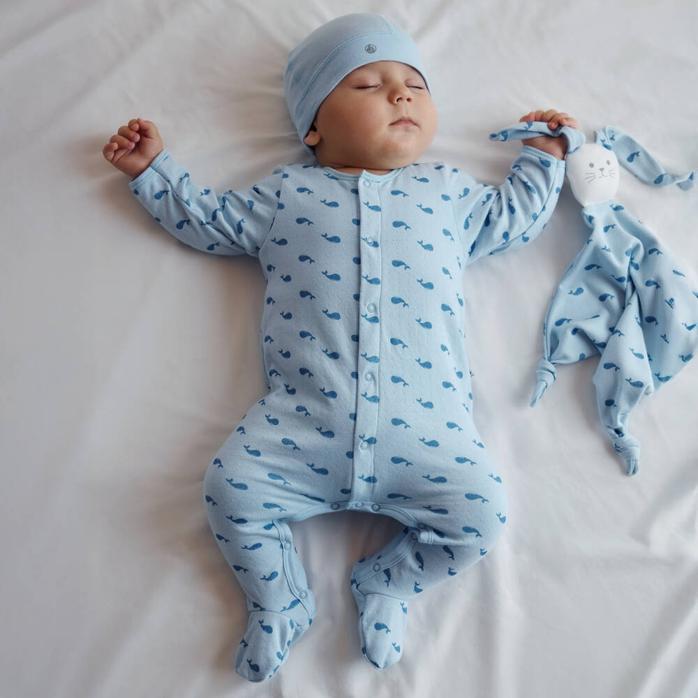 Petit Bateau-Boys Soft Blue Whale Cozy Sleepsuit | Childrensalon Outlet