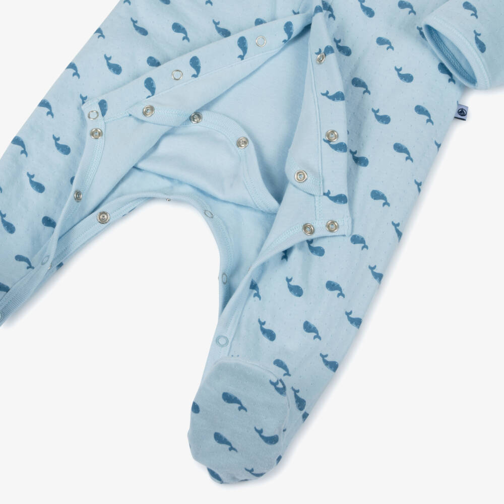 Petit Bateau-Boys Soft Blue Whale Cozy Sleepsuit | Childrensalon Outlet