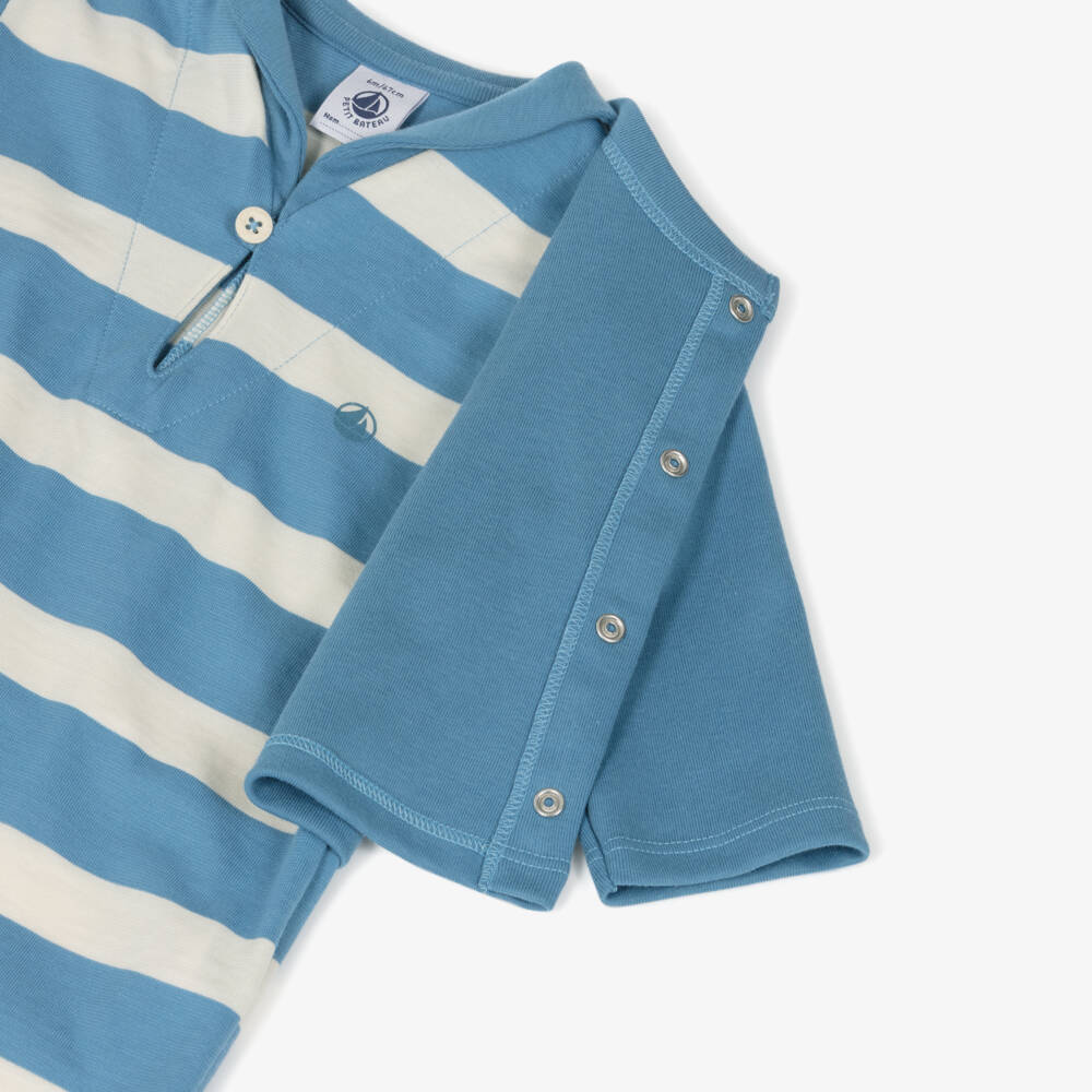 Petit Bateau-Boys Striped Blue Cotton Romper Set | Childrensalon Outlet