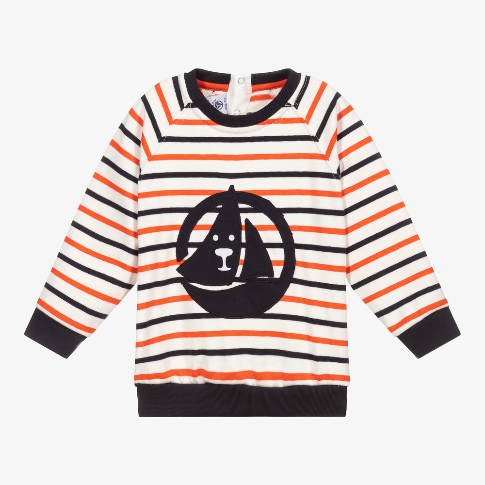 Petit Bateau - Boys Striped Logo Sweatshirt | Childrensalon