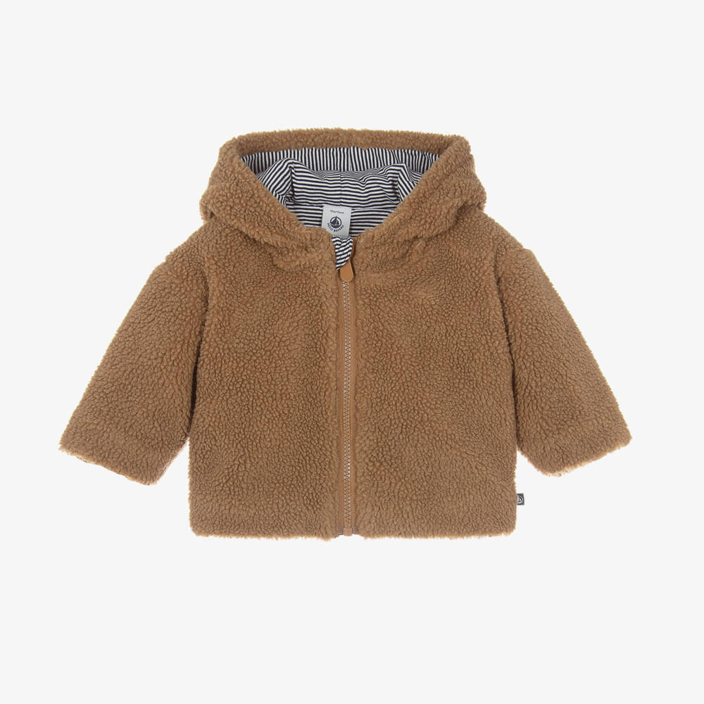 Petit Bateau-Boys Tan Sherpa Hooded Coat | Childrensalon Outlet