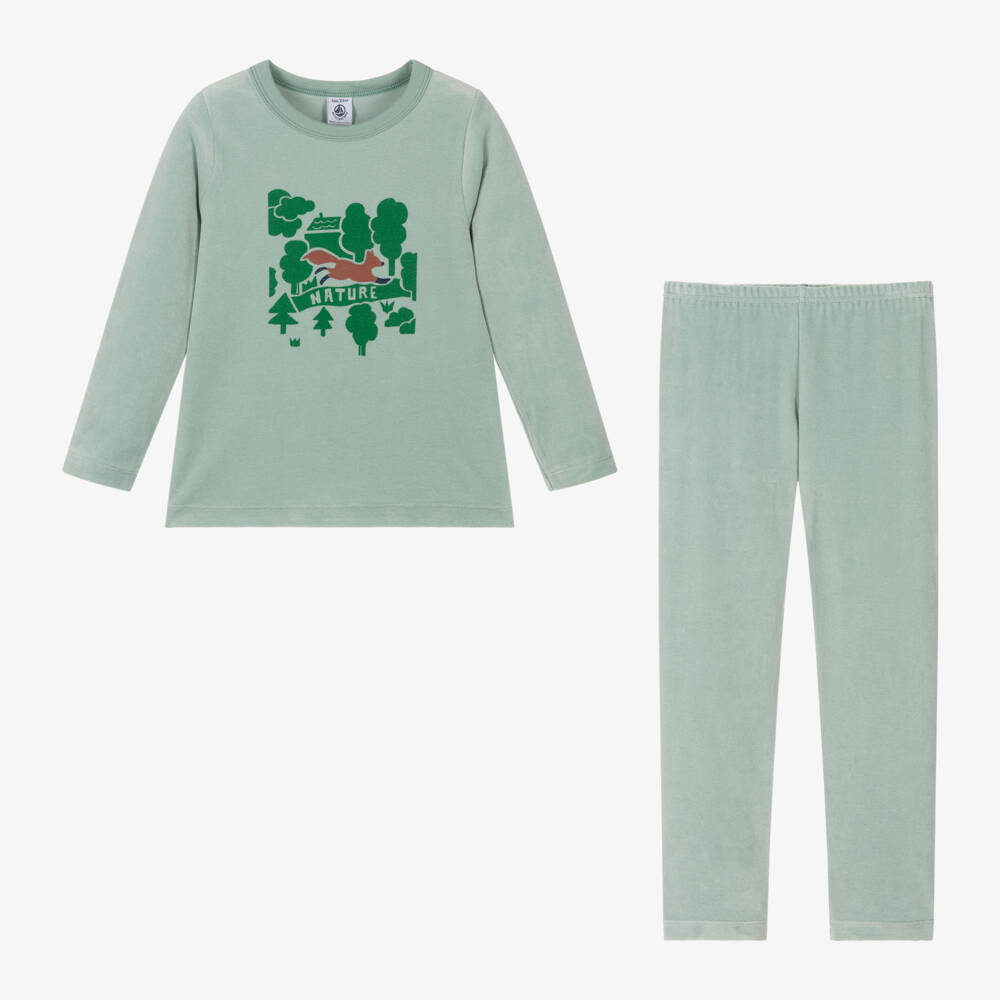 Petit Bateau-Зеленая велюровая пижама для мальчиков | Childrensalon Outlet