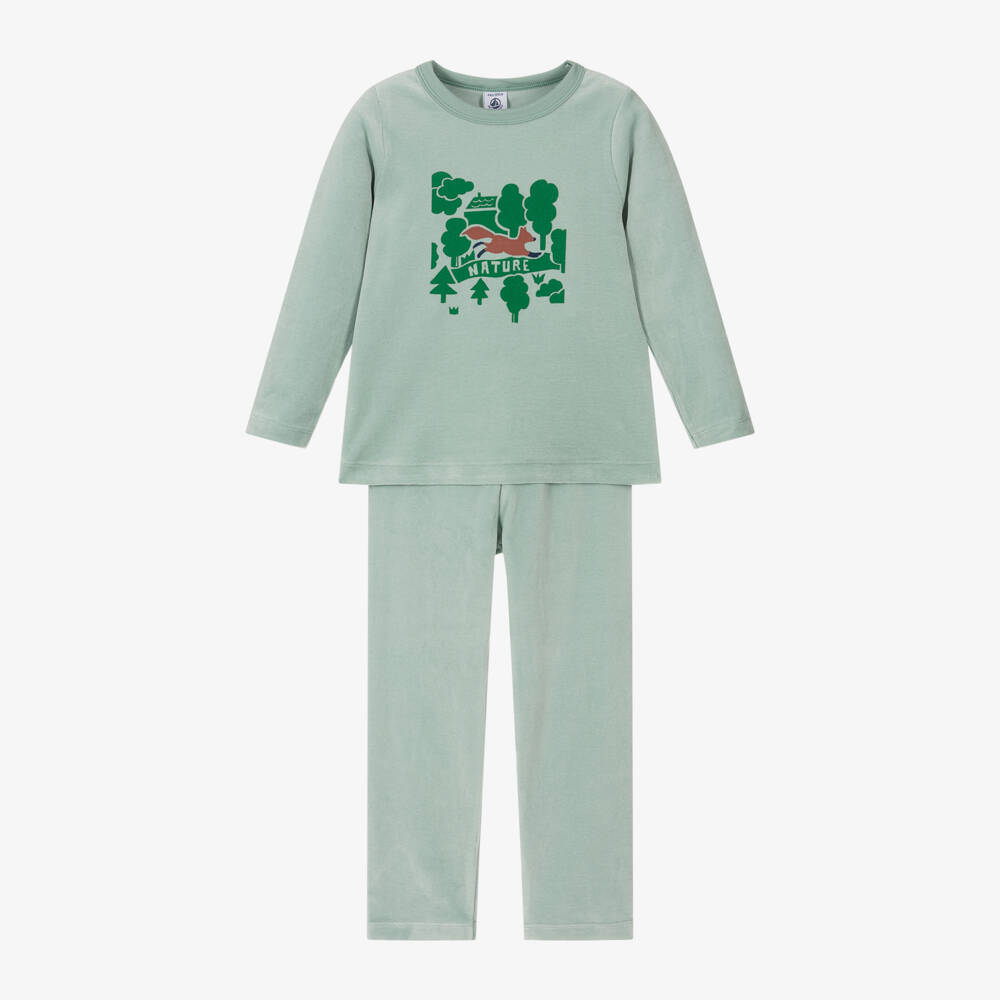 Petit Bateau-بيجاما قطيفة لون أخضر للأولاد | Childrensalon Outlet