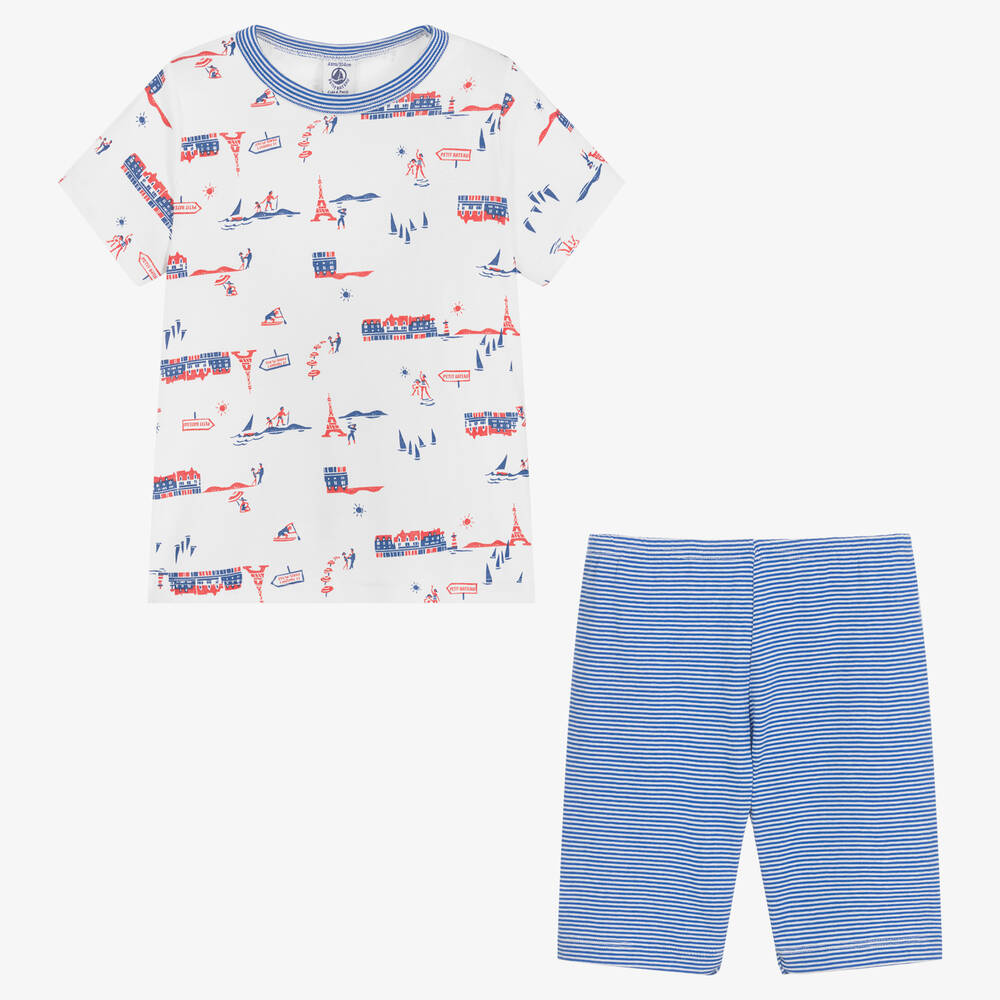 Petit Bateau-Boys White & Blue Organic Cotton Pyjamas | Childrensalon Outlet