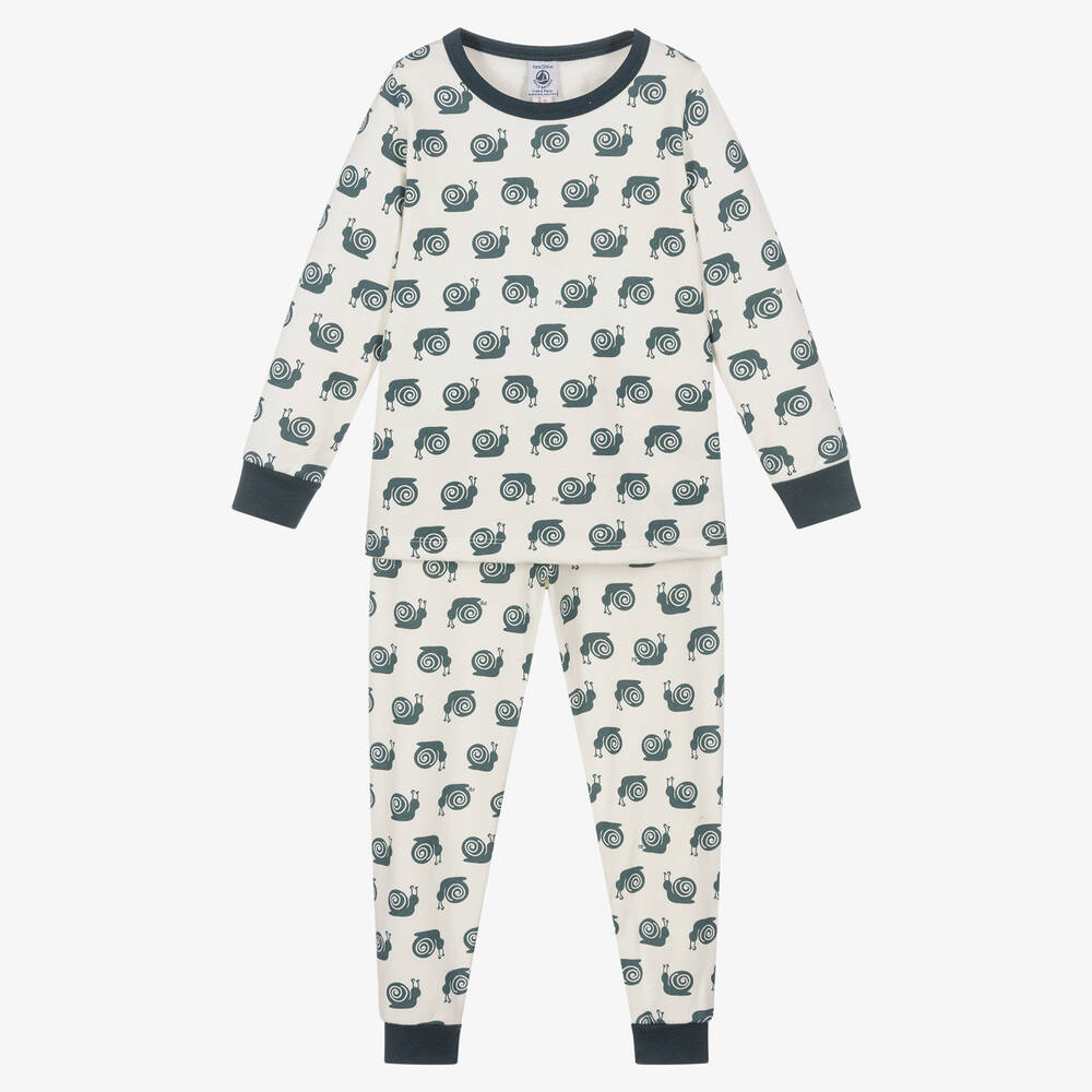Petit Bateau - Pyjama in Weiß und Blau (J) | Childrensalon