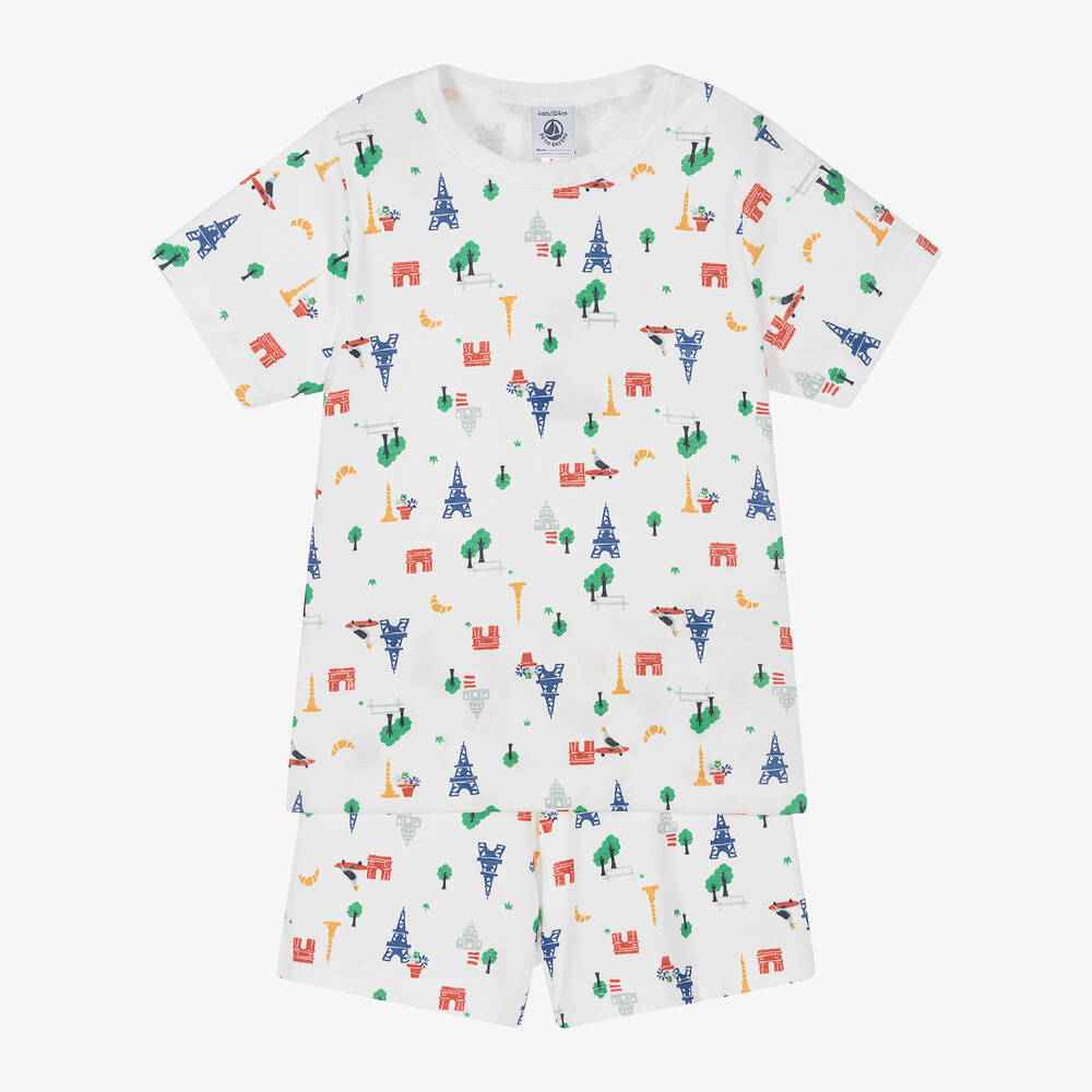 Petit Bateau-Boys White Cotton Paris Short Pyjamas | Childrensalon Outlet