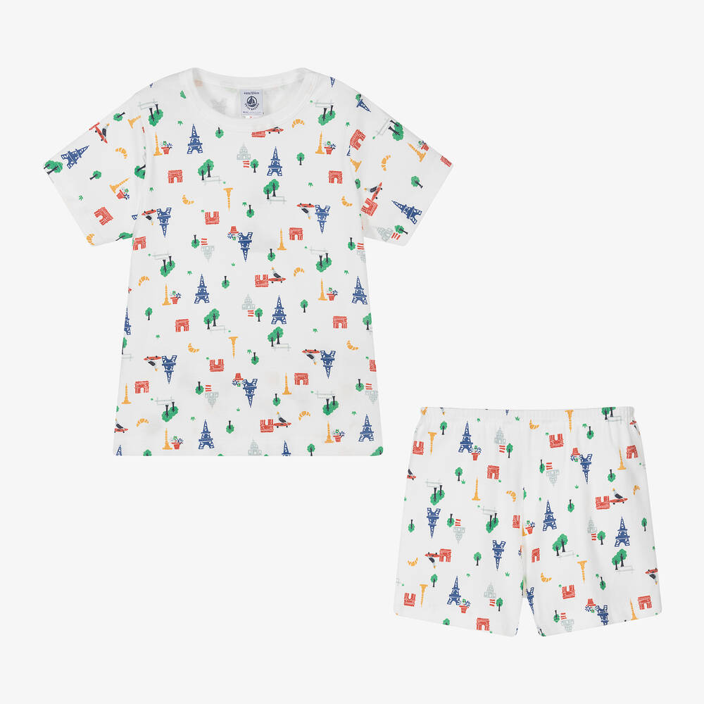 Petit Bateau-بيجاما شورت قطن لون أبيض للأولاد | Childrensalon Outlet