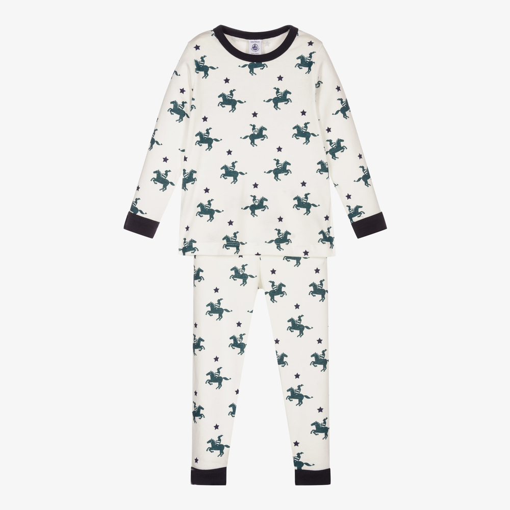 Petit Bateau - Boys White Cotton Pyjamas | Childrensalon