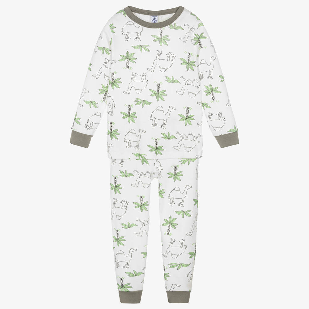 Petit Bateau - Boys White & Green Cotton Pyjamas | Childrensalon