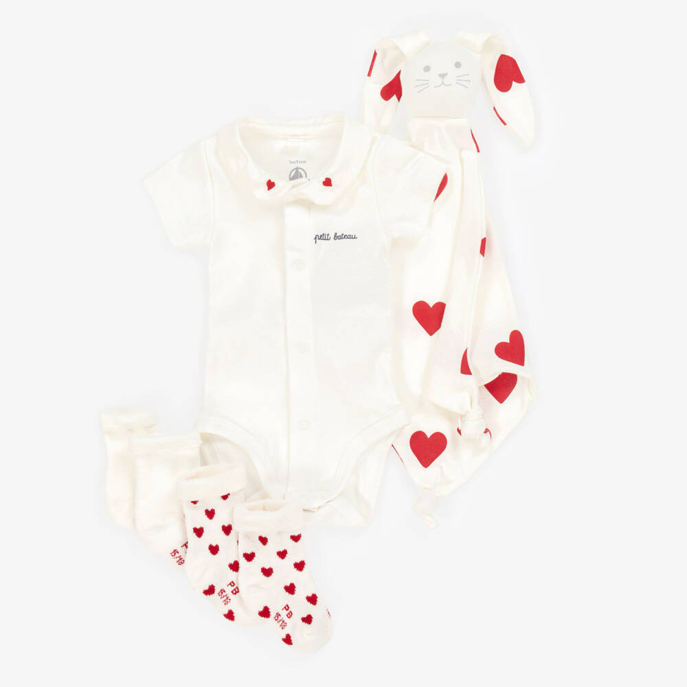 Petit Bateau-Boys White Heart-Patterned Shortie Ensemble | Childrensalon Outlet