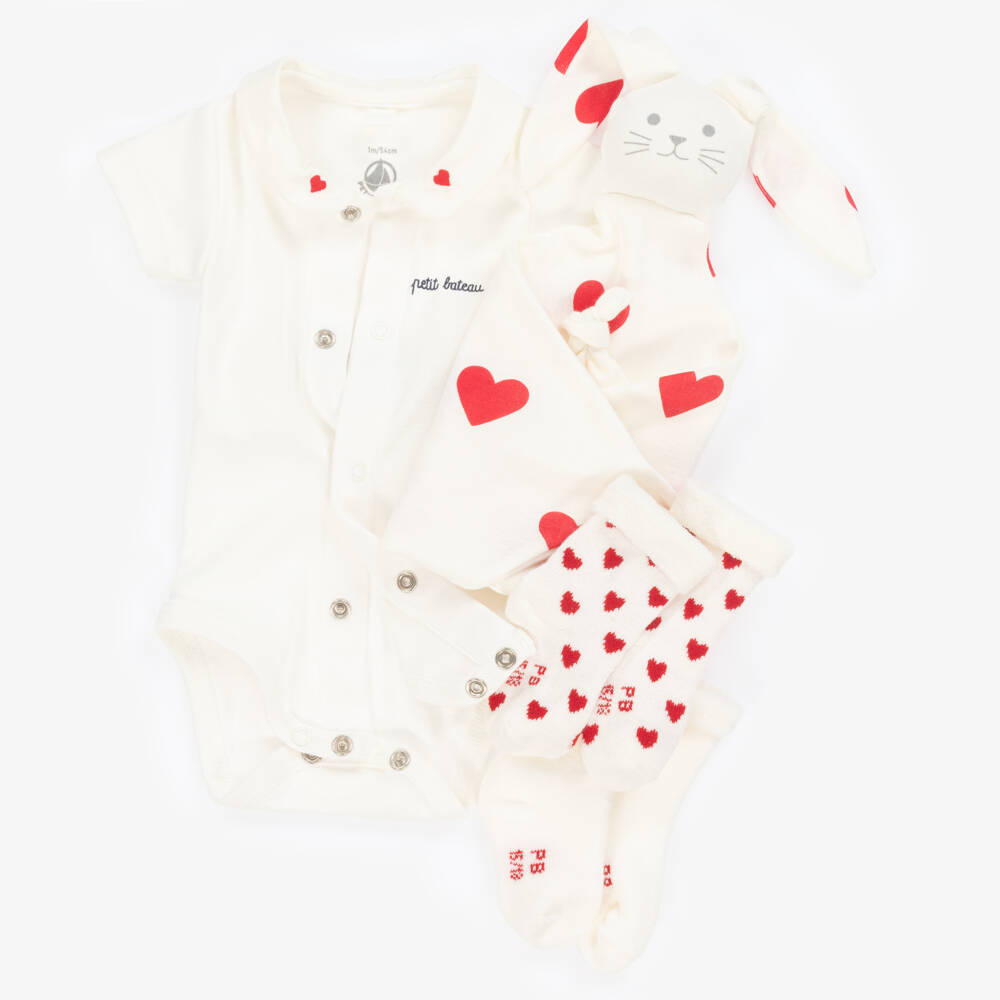 Petit Bateau-Boys White Heart-Patterned Shortie Ensemble | Childrensalon Outlet
