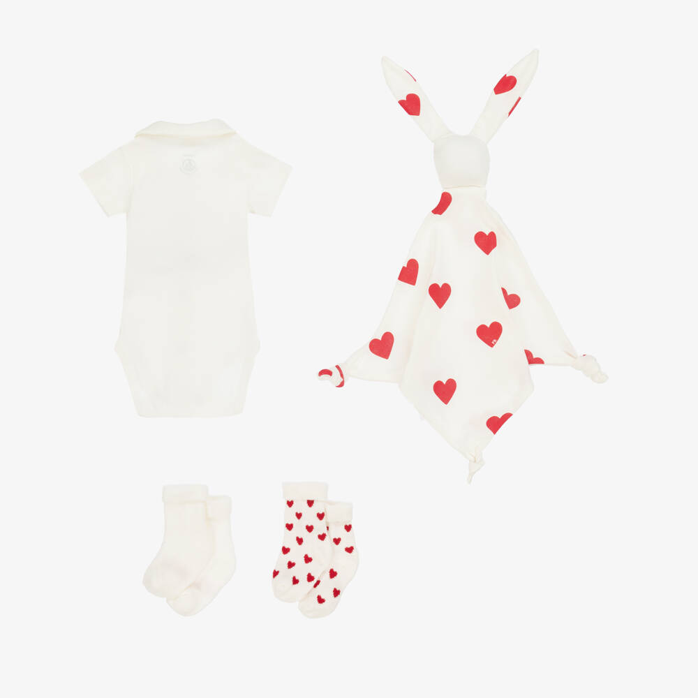 Petit Bateau-Boys White Heart-Patterned Shortie Ensemble | Childrensalon Outlet