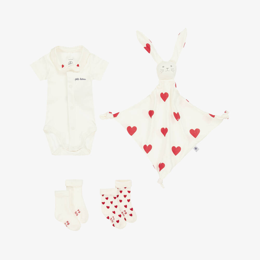Petit Bateau-Boys White Heart-Patterned Shortie Ensemble | Childrensalon Outlet