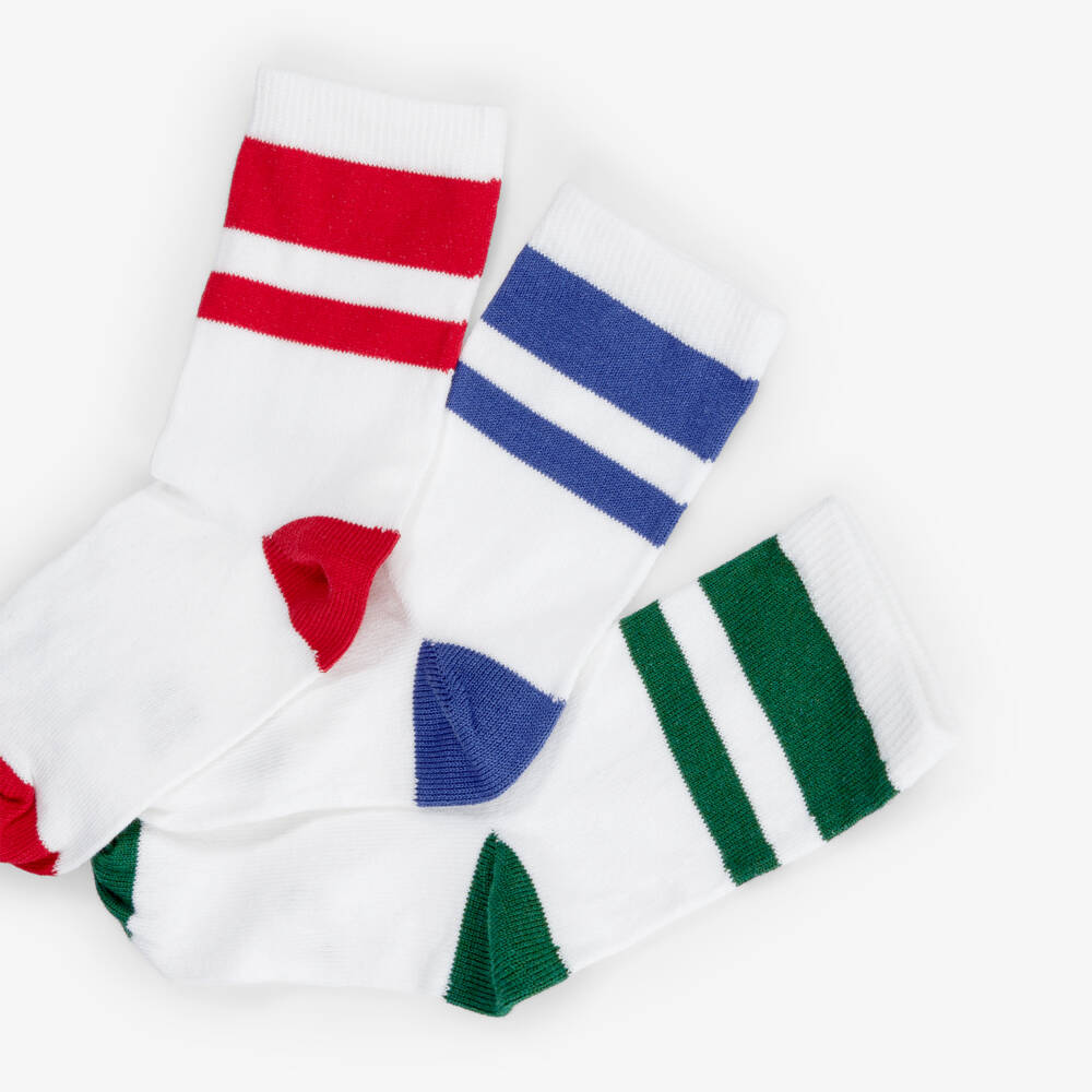 Petit Bateau-Boys White & Multi Stripe Cotton Socks (3 Pack) | Childrensalon Outlet