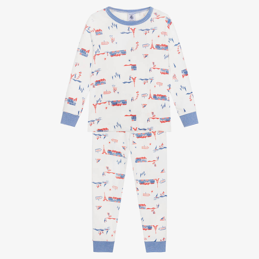 Petit Bateau-Boys White Organic Cotton Long Pyjamas | Childrensalon Outlet