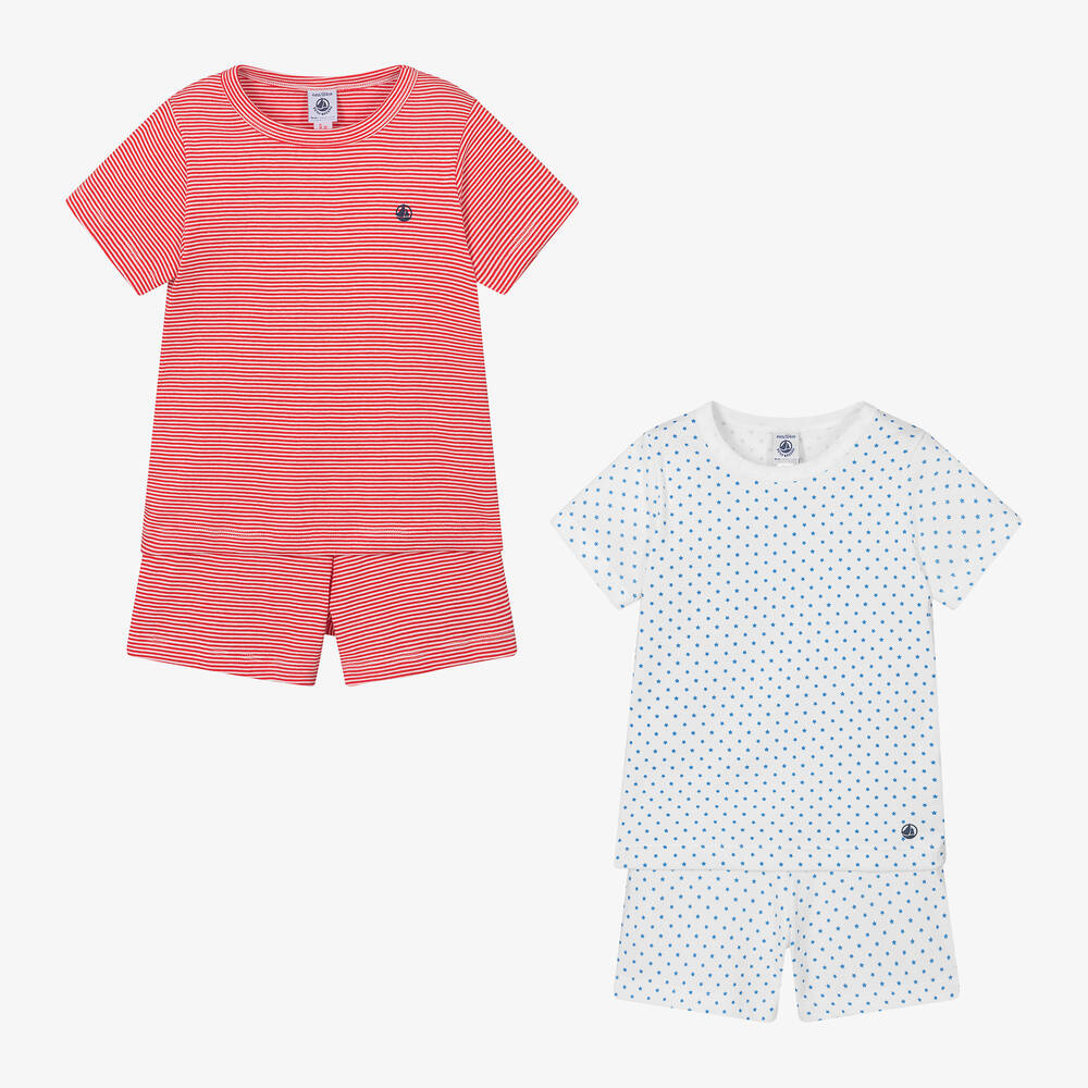 Petit Bateau-Boys White & Red Cotton Pyjamas (2 Pack) | Childrensalon Outlet