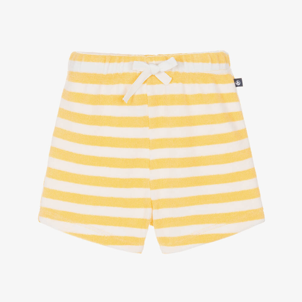Petit Bateau-Boys Yellow Stripe Terry Towelling Shorts | Childrensalon Outlet