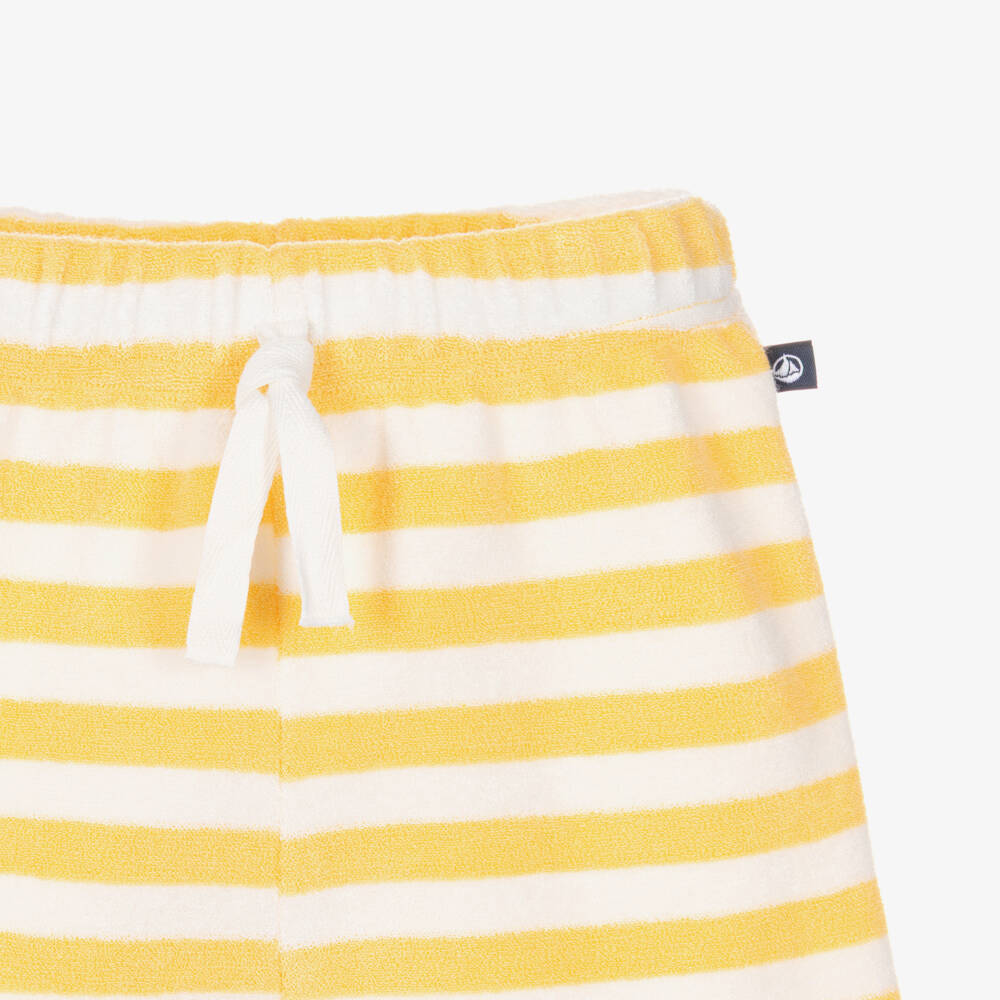 Petit Bateau-Boys Yellow Stripe Terry Towelling Shorts | Childrensalon Outlet