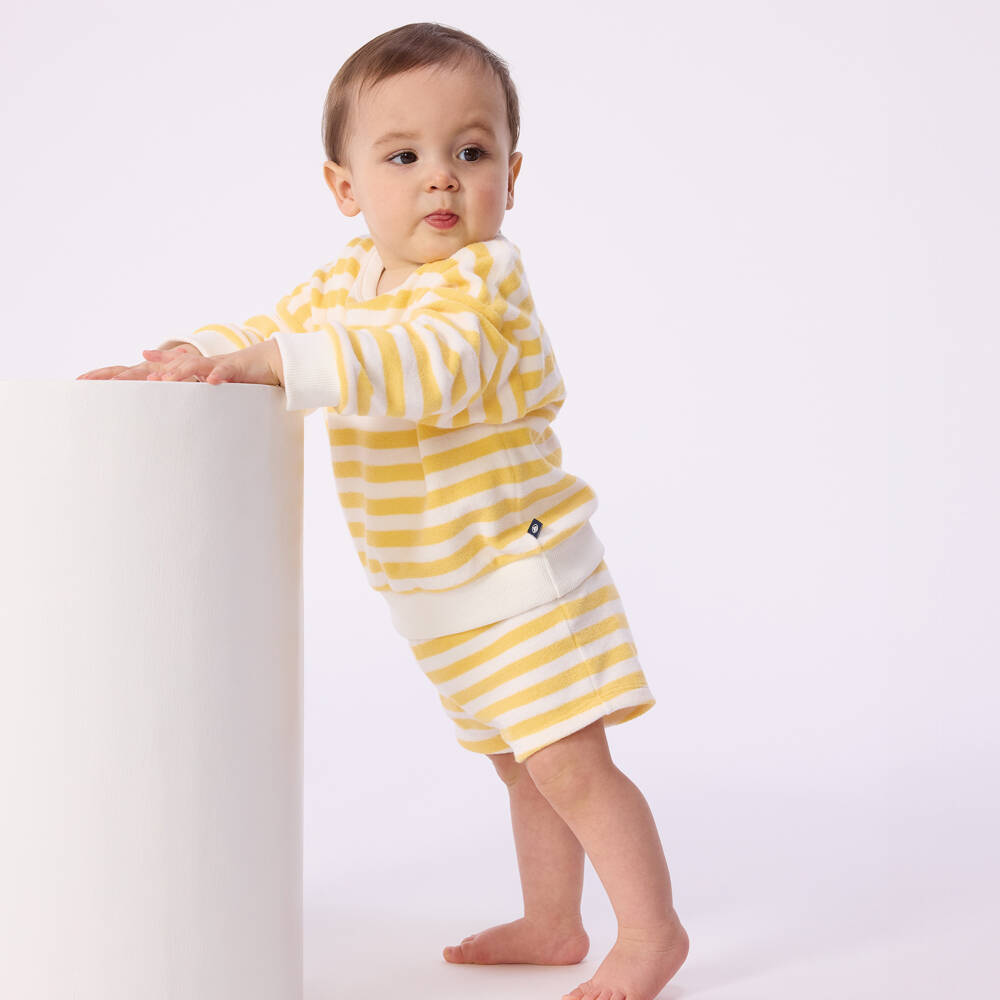 Petit Bateau-Boys Yellow Stripe Terry Towelling Shorts | Childrensalon Outlet