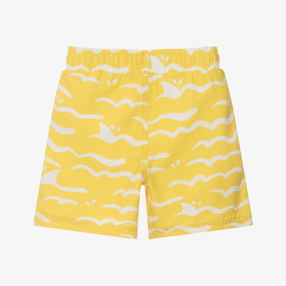 Petit Bateau-شورت سباحة بنقشة الأمواج وأسماك القرش لون أصفر للأولاد | Childrensalon Outlet
