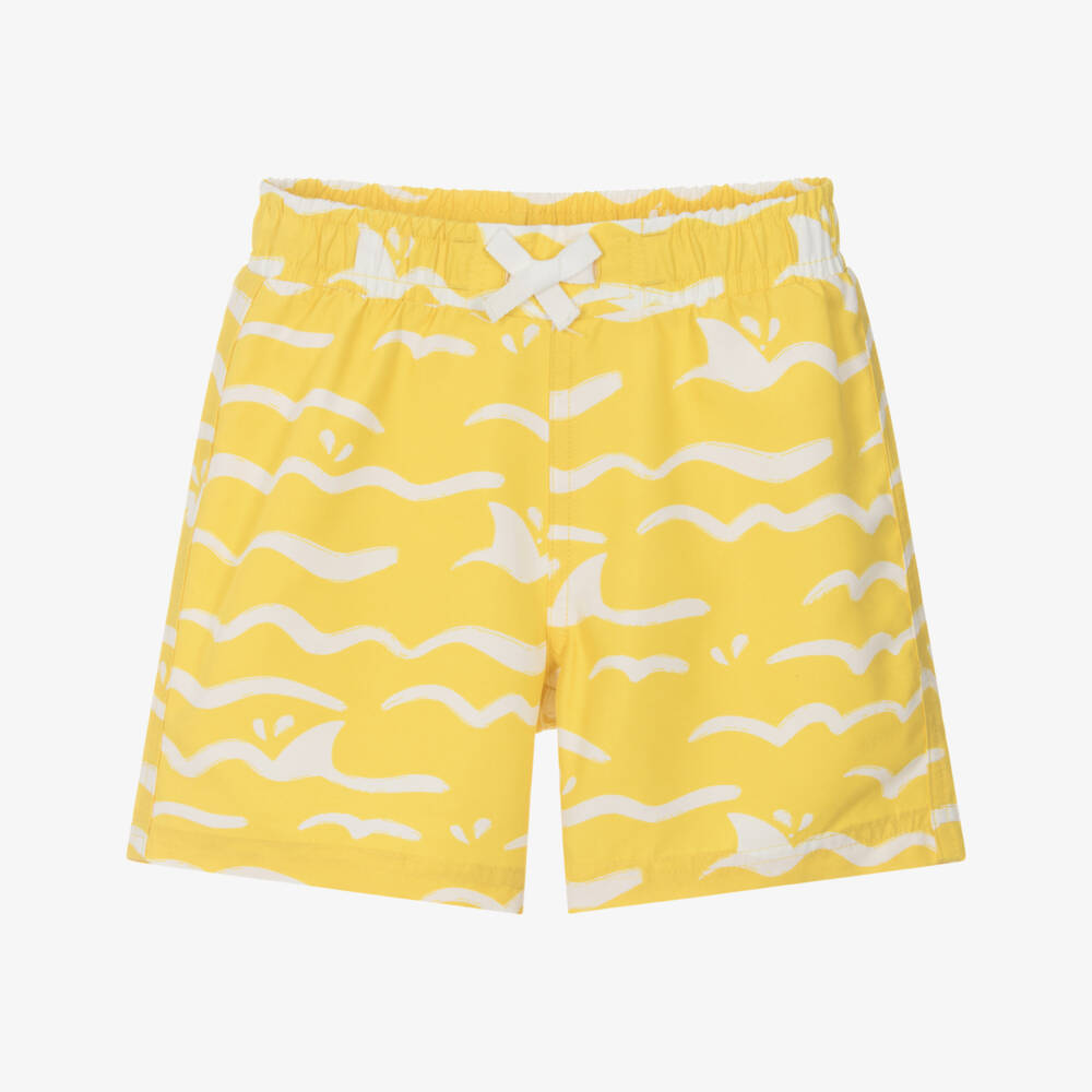 Petit Bateau-Boys Yellow Wave & Shark Print Swim Shorts | Childrensalon Outlet