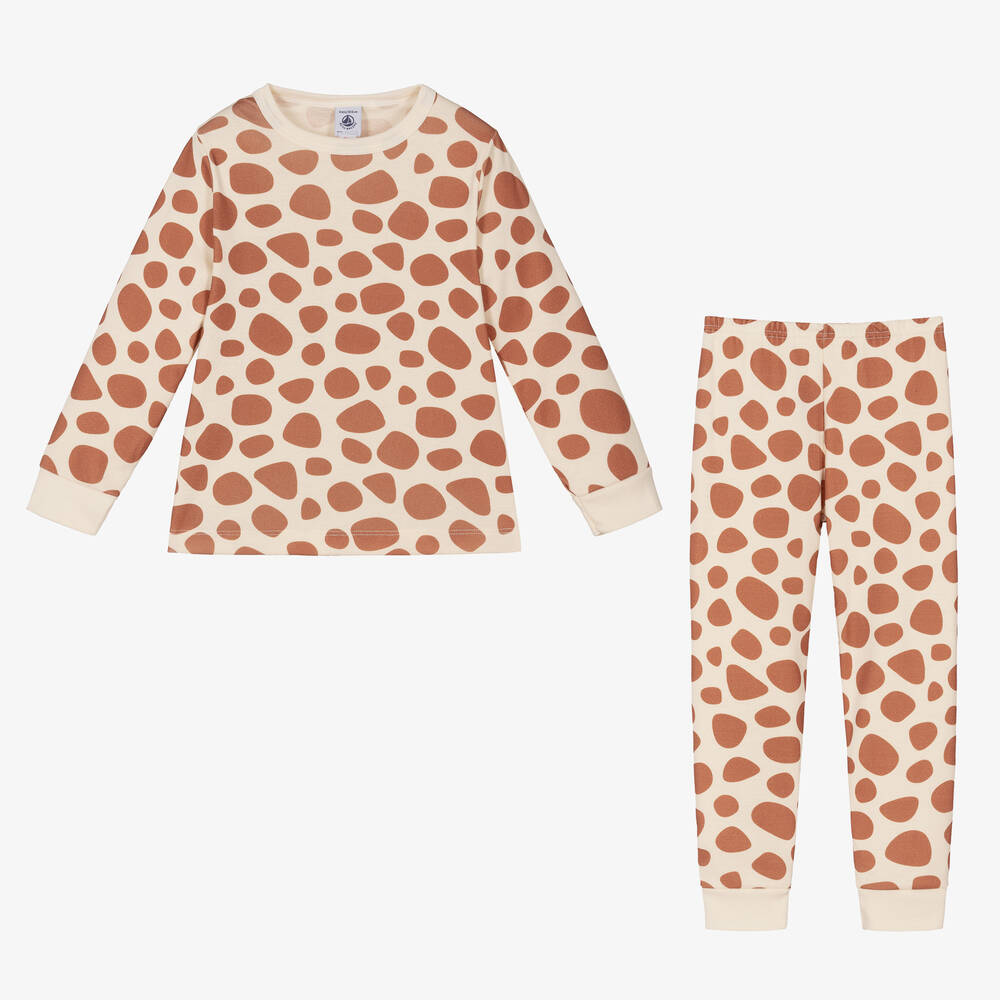 Petit Bateau Girls Beige Giraffe Print Pyjamas Childrensalon Outlet