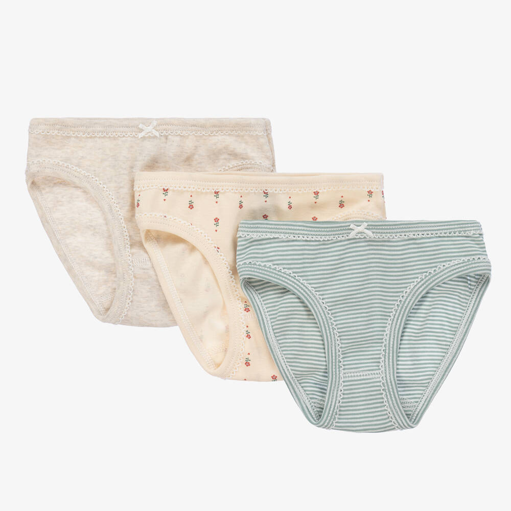 Petit Bateau-Girls Beige Organic Cotton Knickers (3 Pack) | Childrensalon Outlet