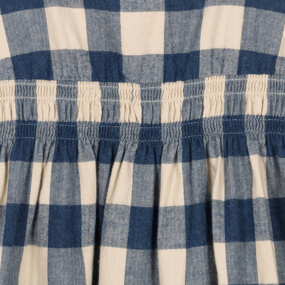 Petit Bateau-Сине-бежевое хлопковое платье в клетку | Childrensalon Outlet