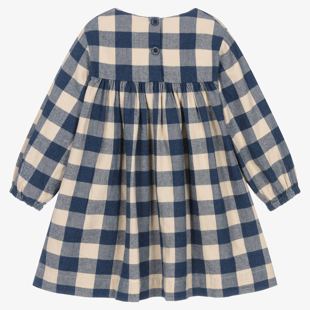 Petit Bateau-Сине-бежевое хлопковое платье в клетку | Childrensalon Outlet