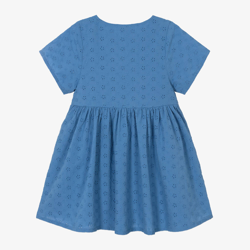 Petit Bateau-Girls Blue Broderie Anglaise Dress | Childrensalon Outlet