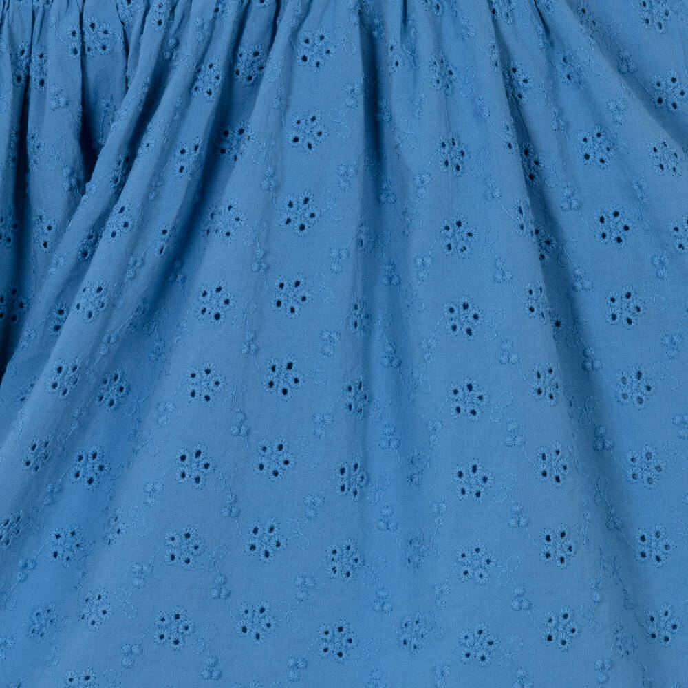 Petit Bateau-Girls Blue Broderie Anglaise Dress | Childrensalon Outlet