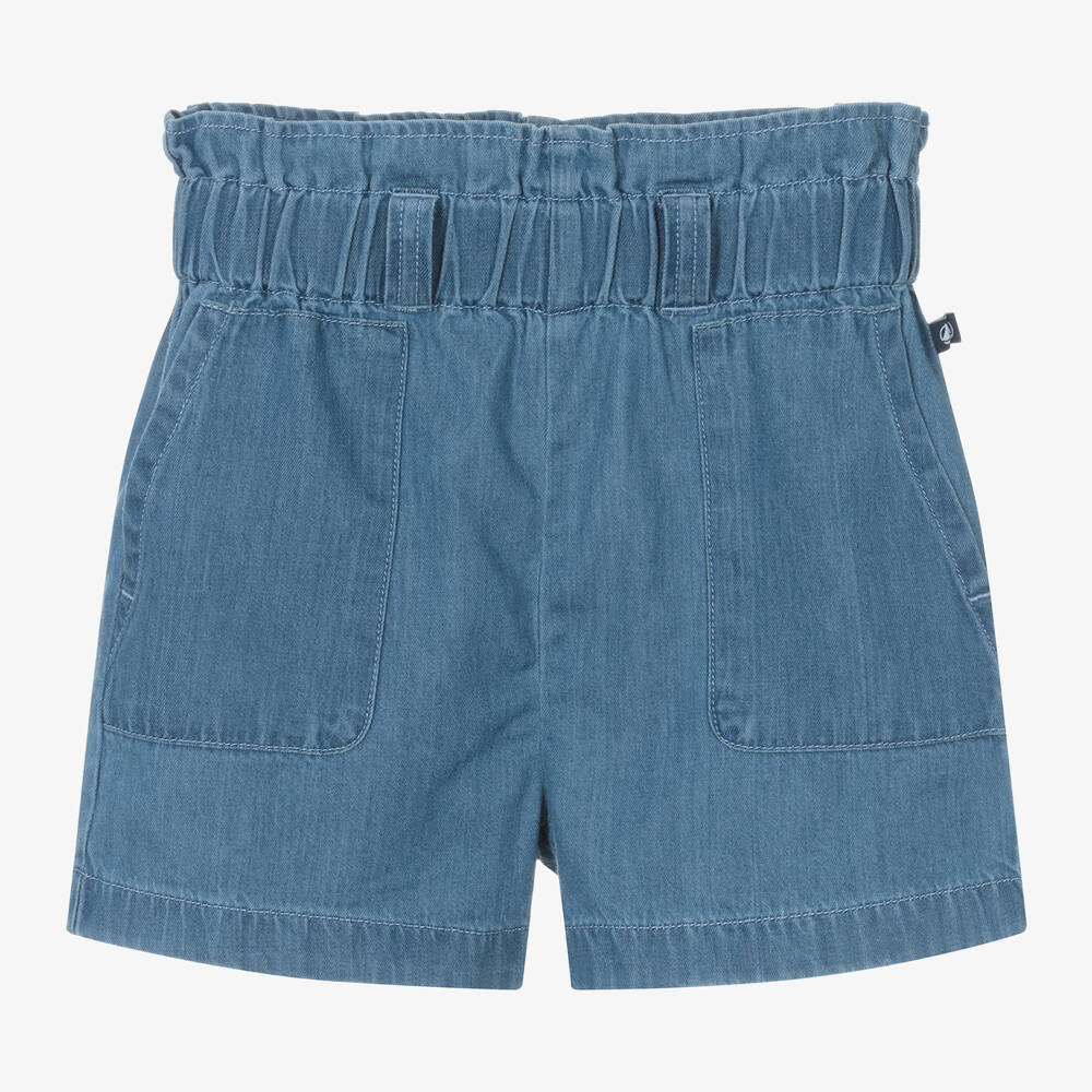 Petit Bateau-Girls Blue Chambray Shorts | Childrensalon Outlet