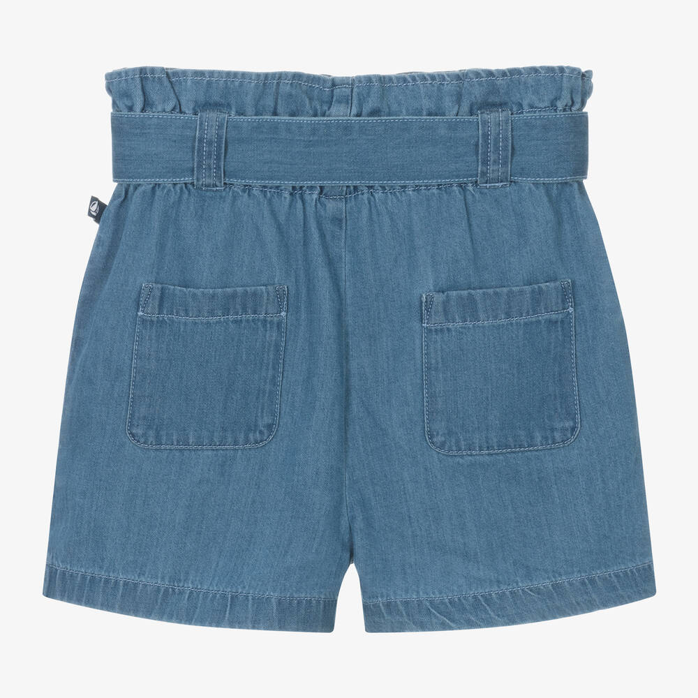 Petit Bateau-Girls Blue Chambray Shorts | Childrensalon Outlet