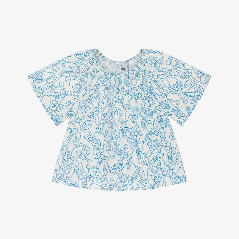 Petit Bateau-بلوزة زرقاء بنقشة أزهار الكرز للبنات | Childrensalon Outlet