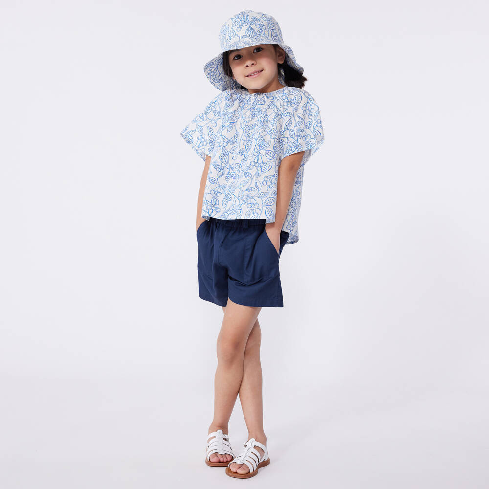 Petit Bateau-Girls Blue Cherry Blossom Top | Childrensalon Outlet