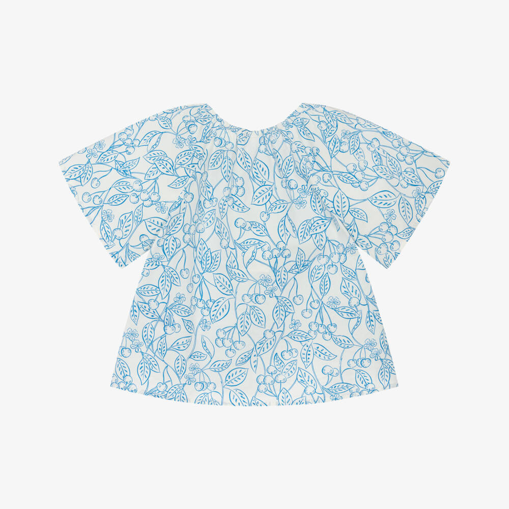 Petit Bateau-Girls Blue Cherry Blossom Top | Childrensalon Outlet