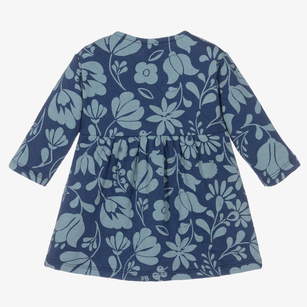 Petit Bateau-Синее хлопковое платье с голубыми цветами для девочек | Childrensalon Outlet