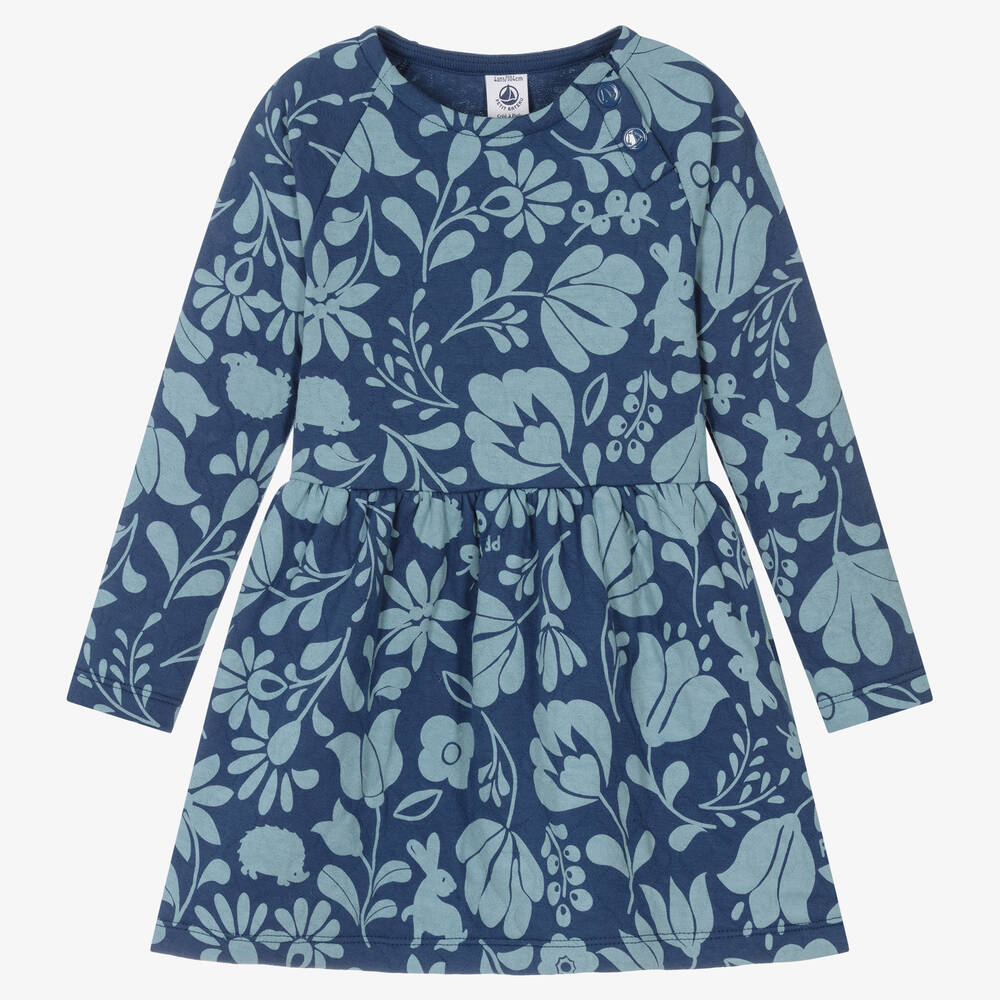 Petit Bateau - Blaues Kleid mit Blumen-Print (M) | Childrensalon