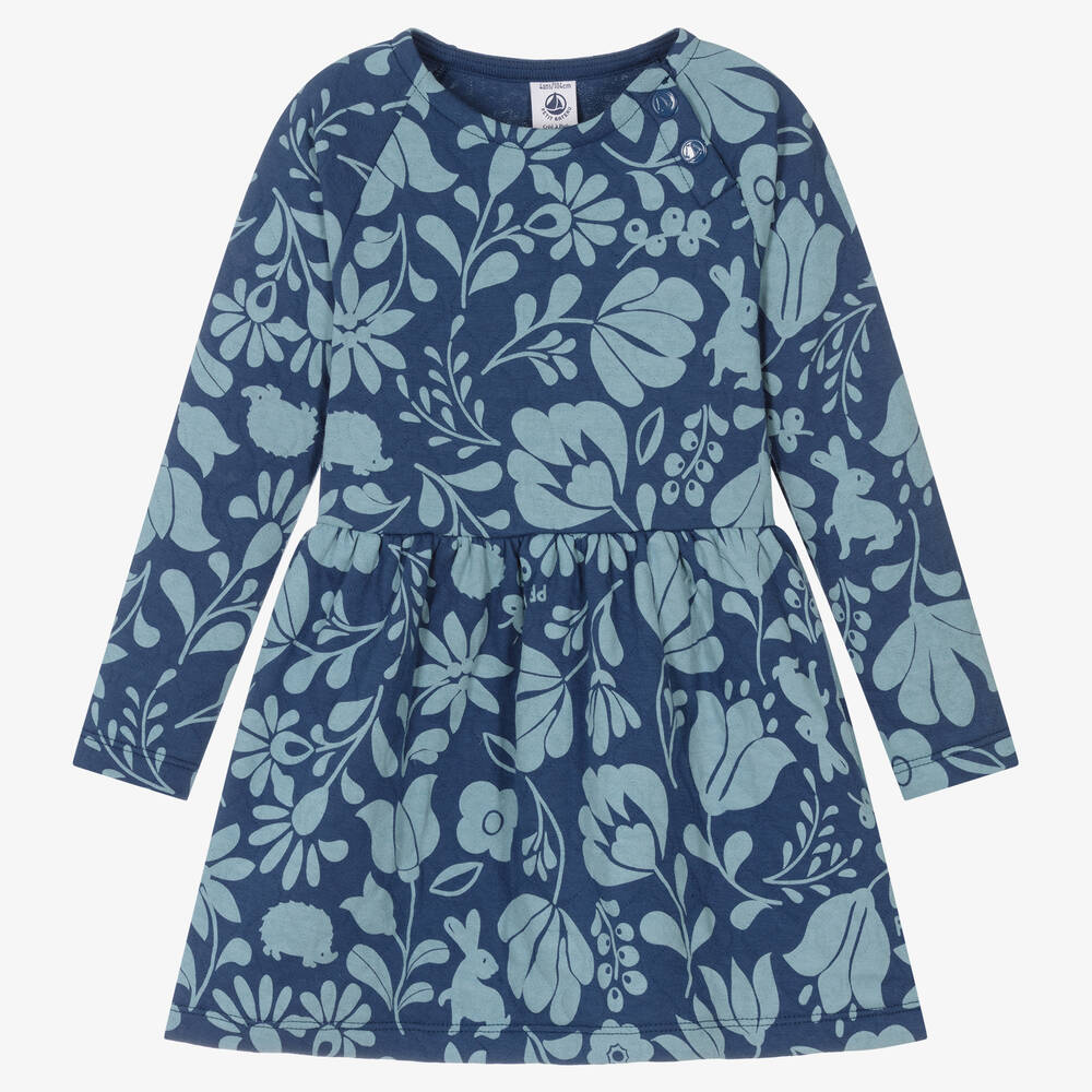 Petit Bateau - Girls Blue Floral Dress | Childrensalon