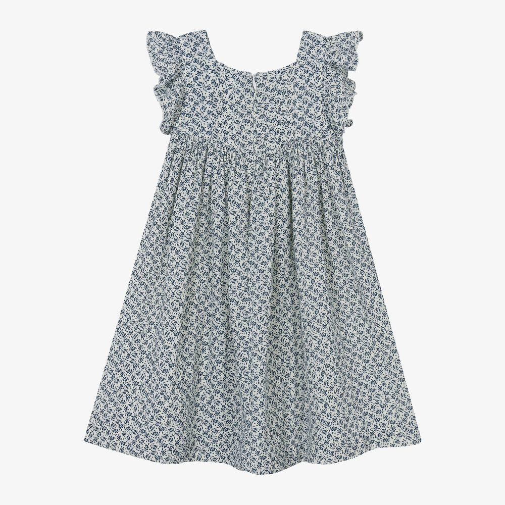 Petit Bateau-Girls Blue Floral Organic Cotton Dress | Childrensalon Outlet