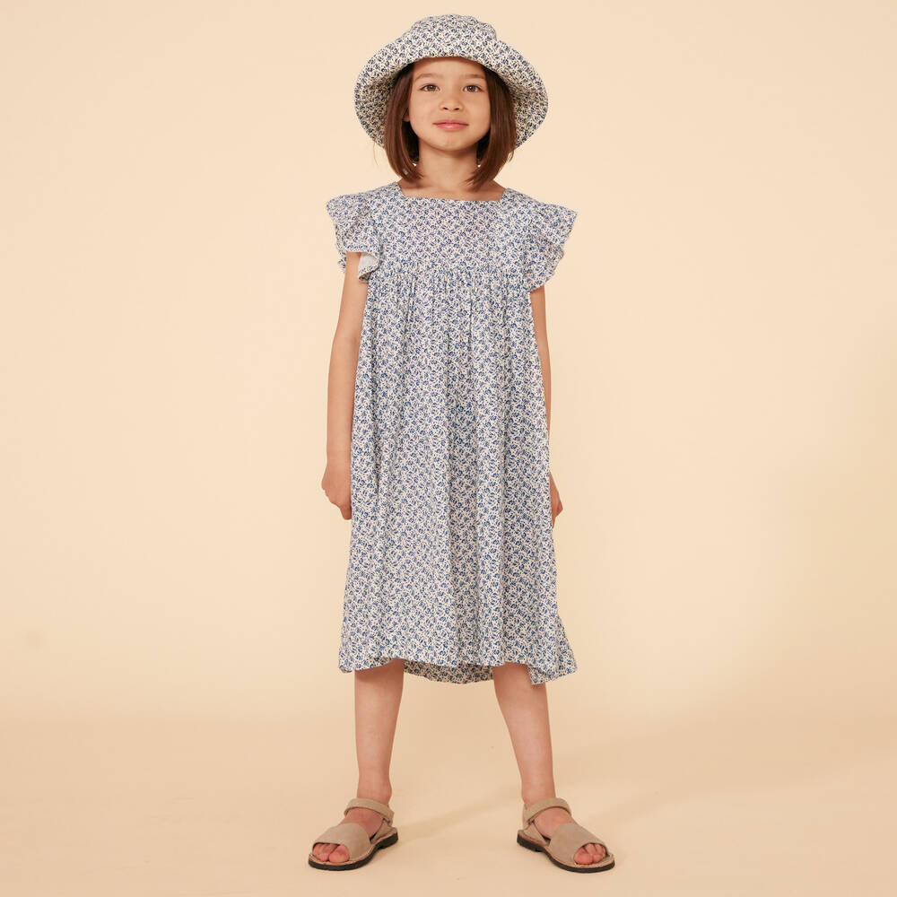 Petit Bateau-Girls Blue Floral Organic Cotton Dress | Childrensalon Outlet