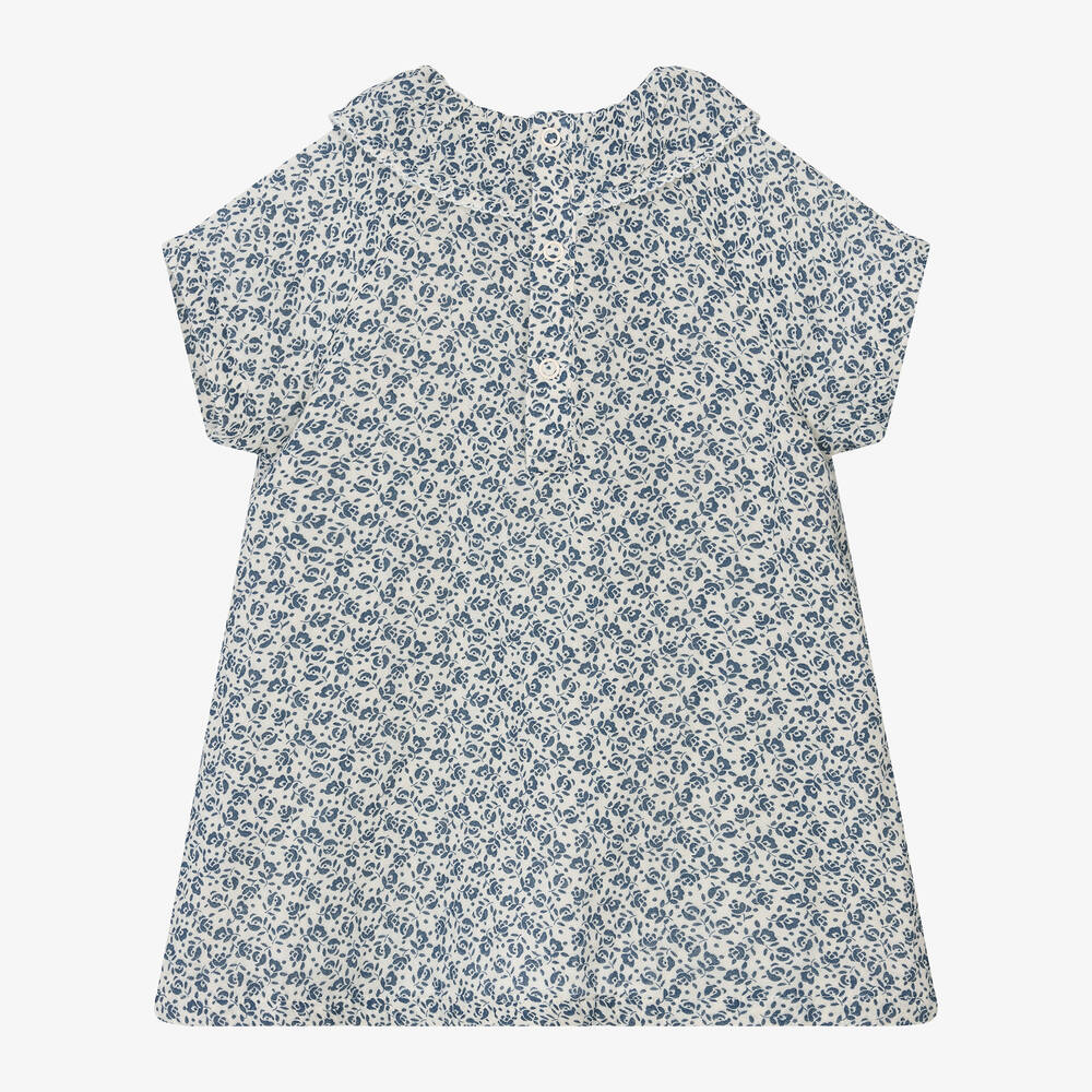 Petit Bateau-Girls Blue Floral Organic Cotton Dress | Childrensalon Outlet