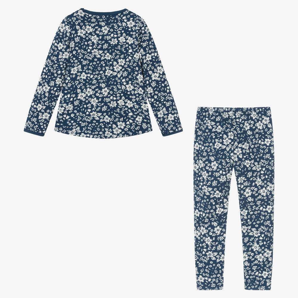 Petit Bateau-Синяя пижама из органического хлопка в цветочек | Childrensalon Outlet