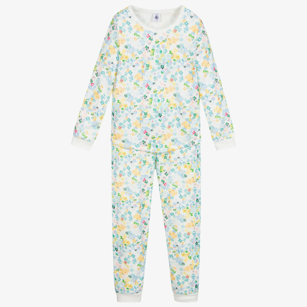 Petit Bateau - Girls Blue Floral Pyjamas  | Childrensalon