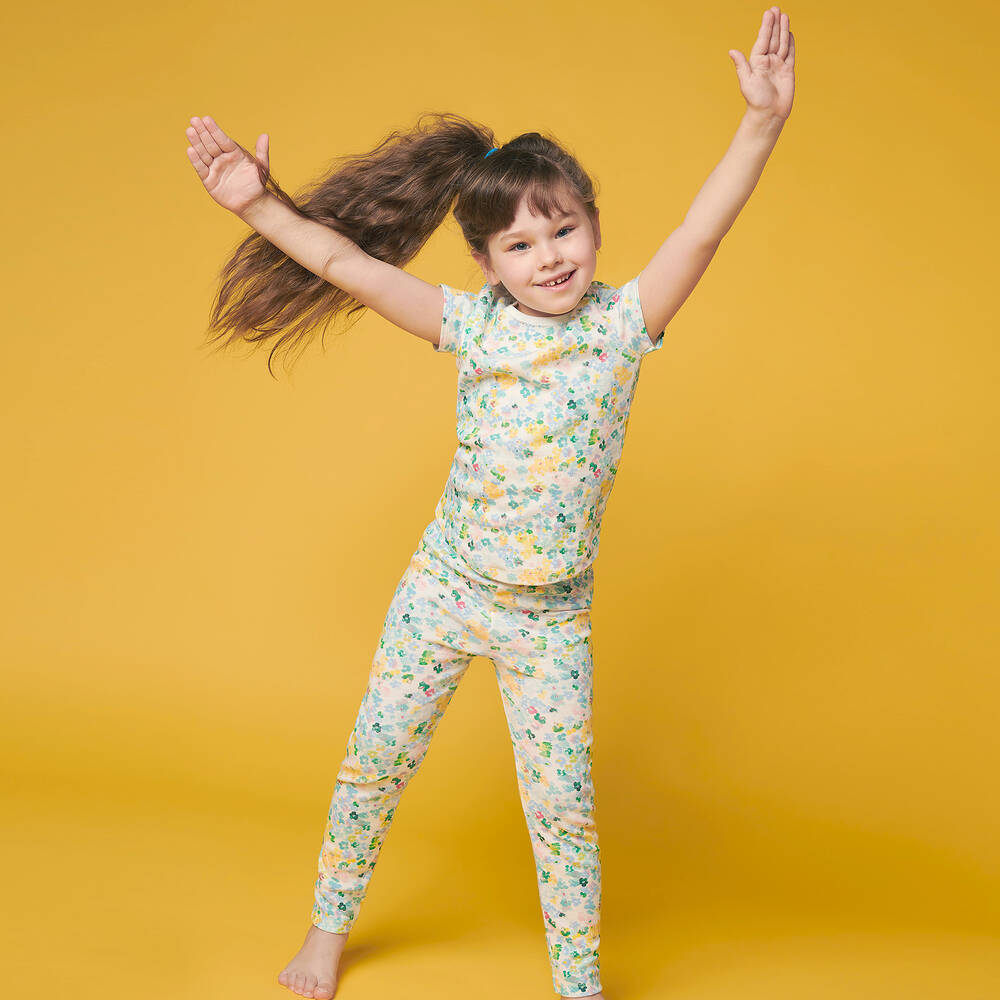 بتي باتو-بيجاما قطن لون أبيض، أزرق ورمادي للبنات | Childrensalon Outlet