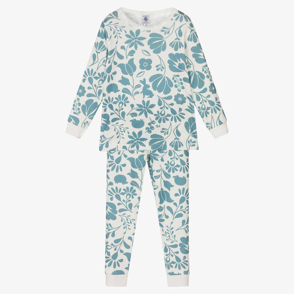Petit Bateau - Blauer, geblümter Schlafanzug (M) | Childrensalon