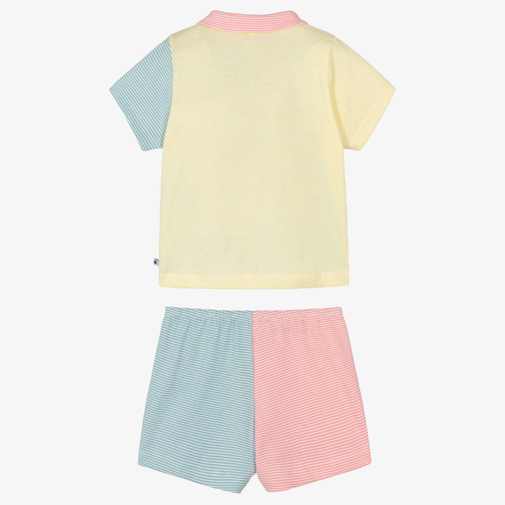 Petit Bateau-Girls Blue & Green Striped Cotton Short Pyjamas | Childrensalon Outlet