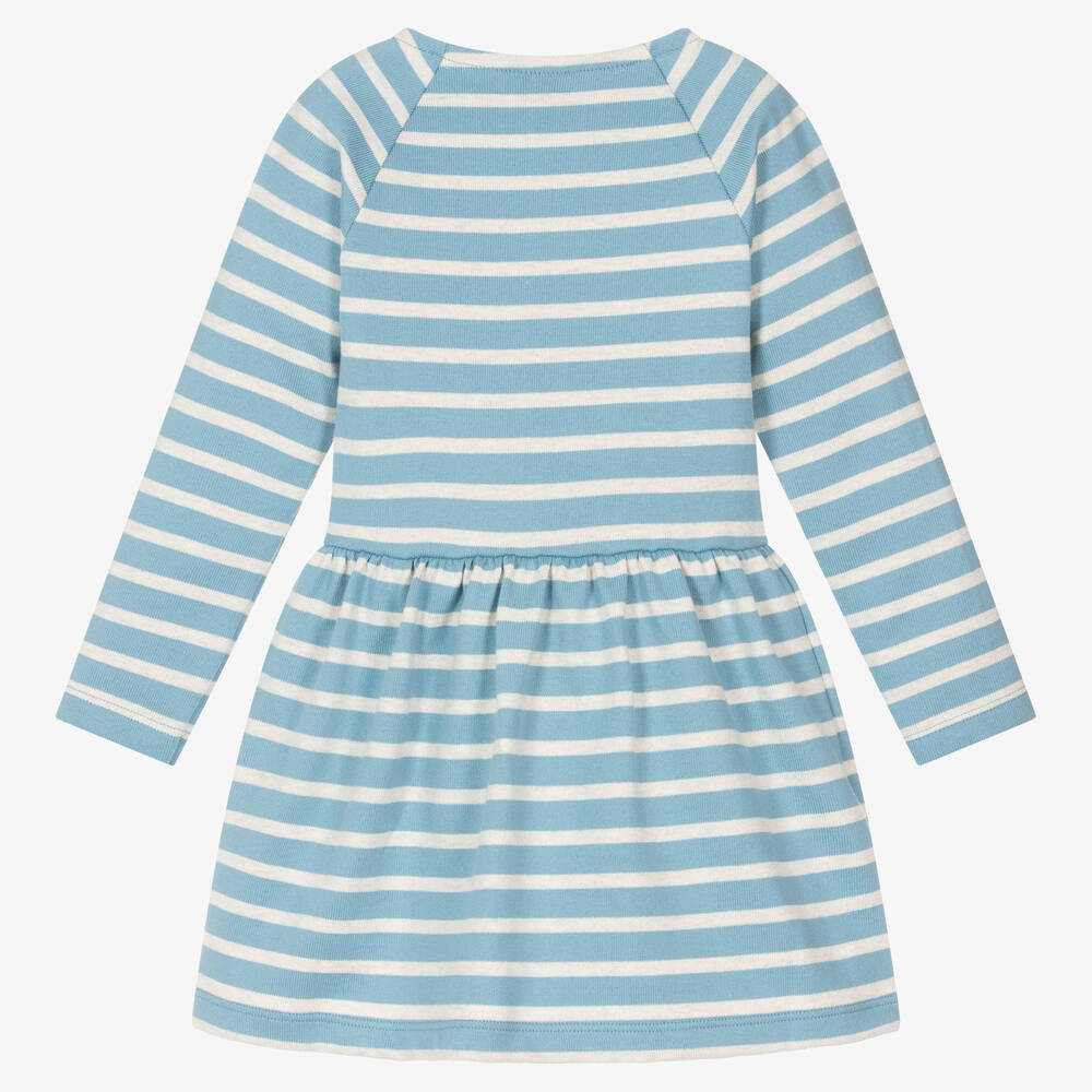 Petit Bateau-Хлопковое платье в серо-голубую полоску | Childrensalon Outlet